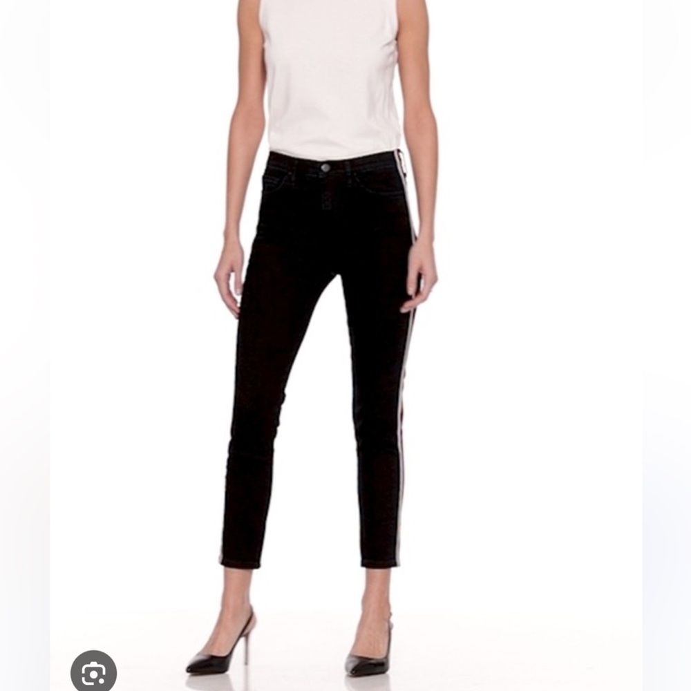 NTW Banana Republic Mid Rise Skinny Crop Black Jean White Side Stripe Sz 28 Jean